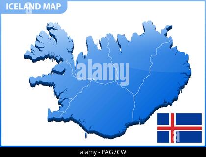 Highly detailed three dimensional map of Iceland with regions border Stock Vector