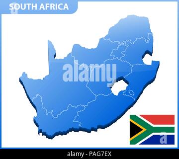 Highly detailed three dimensional map of South Africa. Administrative division. Stock Vector