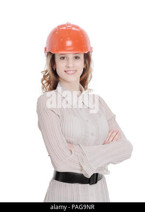 portrait of confident female engineer .isolated on white Stock Photo