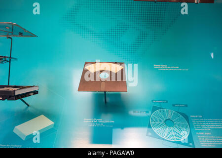 5 1/4 inch floppy disk, 1975-1990 on display at the Musée des Arts et Métiers Stock Photo