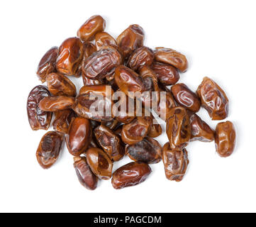 Heap of dried pitted dates isolated on white background Stock Photo