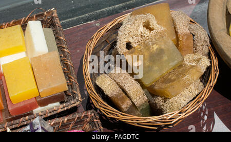 Collection of bars of fragrant hand made organic soap Stock Photo