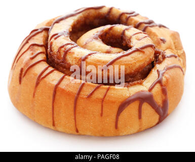 Close up of a cinnamon bun isolated against white background Stock Photo