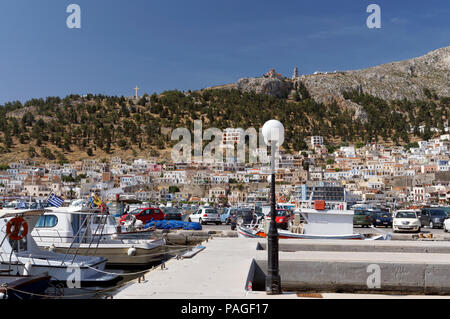 Harbour scene Pothia Town,  Kalymnos or Kalimnos, Dodecanese Islands, Greece. Stock Photo