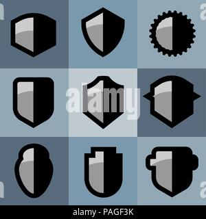 Flat style protective shields or badges, vector illustration Stock Vector