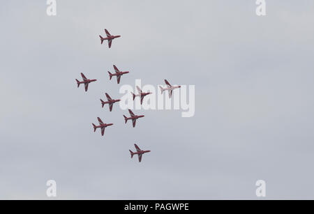 Folkestone, UK. 22July 2018. The Red Arrows display team flying over Folkestone Air Show in Kent, England 22.July 2018 Credit: theodore liasi/Alamy Live News Stock Photo