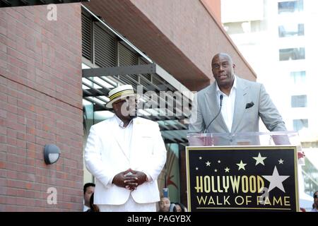 Cedric the Entertainer, Magic Johnson at the induction ceremony for Star on the Hollywood Walk of Fame for Cedric the Entertainer, Hollywood Blvd., Los Angeles, CA July 19, 2018. Photo By: Priscilla Grant/Everett Collection Stock Photo