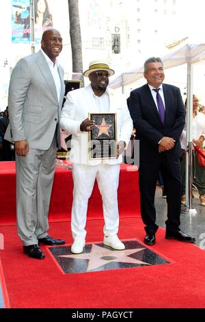 Magic Johnson, Cedric The Entertainer, George Lopez at the induction ceremony for Star on the Hollywood Walk of Fame for Cedric the Entertainer, Hollywood Blvd., Los Angeles, CA July 19, 2018. Photo By: Priscilla Grant/Everett Collection Stock Photo