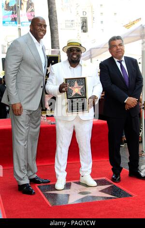 Magic Johnson, Cedric The Entertainer, George Lopez at the induction ceremony for Star on the Hollywood Walk of Fame for Cedric the Entertainer, Hollywood Blvd., Los Angeles, CA July 19, 2018. Photo By: Priscilla Grant/Everett Collection Stock Photo
