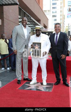 Magic Johnson, Cedric the Entertainer, George Lopez at the induction ceremony for Star on the Hollywood Walk of Fame for Cedric the Entertainer, Hollywood Blvd., Los Angeles, CA July 19, 2018. Photo By: Priscilla Grant/Everett Collection Stock Photo