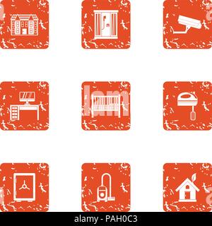 Homecare icons set, grunge style Stock Vector