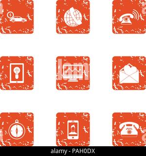 Urban network icons set, grunge style Stock Vector