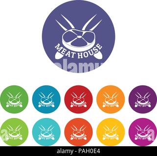 Meat house icons set vector color Stock Vector