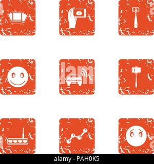 Street photo icons set, grunge style Stock Vector
