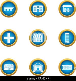 Edifice icons set, flat style Stock Vector