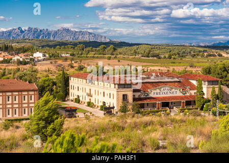 BARCELONA, CATALONIA, SPAIN - SEPTEMBER 11, 2017: View of the building in the valley of the mountains of Montserrat. Ñopy space for text Stock Photo