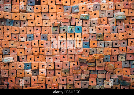 Multicolored bricks in Louangphabang, Laos. Close-up Stock Photo