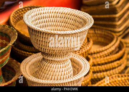 View of the wicker baskets in Louangphabang, Laos. Close-up Stock Photo