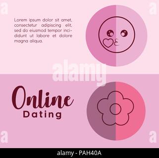 Online dating Infographic with kiss emoji and flower  icon, colorful design. vector illustration  Stock Vector