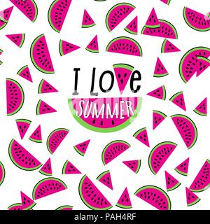 I love summer watermelon seamless pattern. Stock Vector