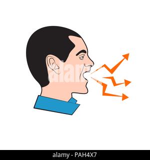 Screaming man, shouting boss, lightning from mouth, aggressive, angry man, anger management Vector illustration Stock Vector