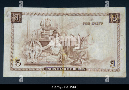 Five Kyats Banknote issued by the Union Bank of Burma Stock Photo