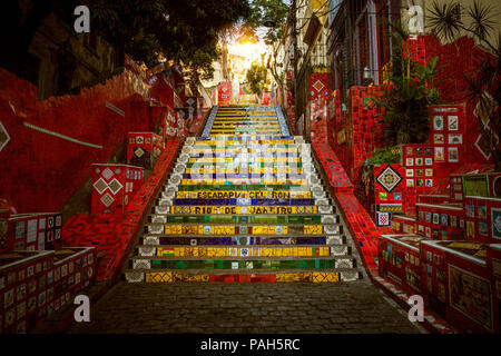 RIO DE JANEIRO - DECEMBER 15, 2017: Colorful Escadaria Selaron created by Chilean artist Jorge Selaron in Rio de Janeiro, Brazil Stock Photo