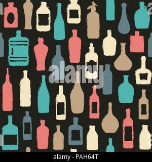 Various shaped vector bottles seamless pattern background. Stock Vector