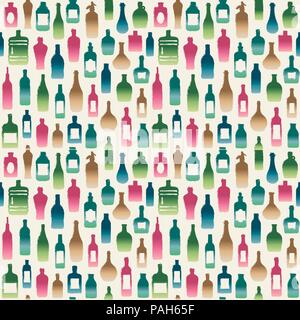 Various shaped vector bottles seamless pattern background. Stock Vector