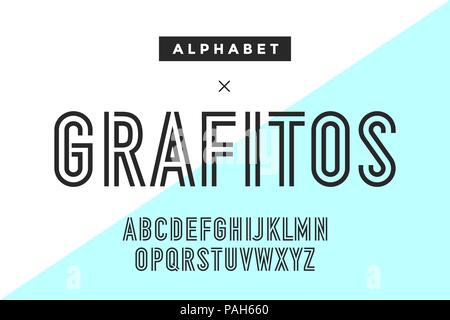 Line condensed alphabet and font Stock Vector