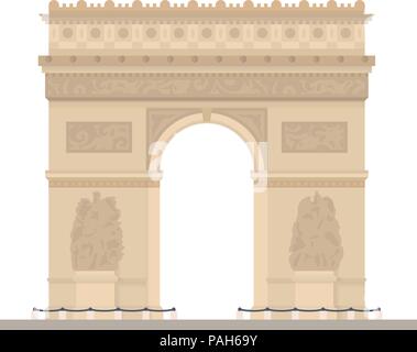 Flat design isolated vector icon of Arc de Triomphe, the Triumphal Arch, at paris, France Stock Vector