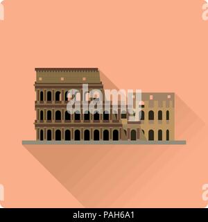 Flat design long shadow vector illustration of Colosseum amphitheatre ruins at Rome, Italy Stock Vector