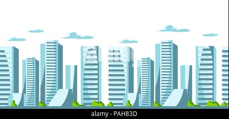 City skyscrapers seamless pattern in blue colors. Stock Vector