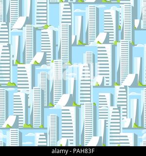 City skyscrapers seamless pattern in blue colors. Stock Vector