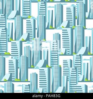 City skyscrapers seamless pattern in blue colors. Stock Vector