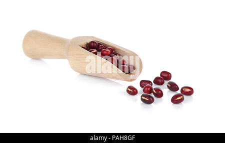 Adzuki Beans, Azuki Beans, red beans in wooden spoon on white background Stock Photo