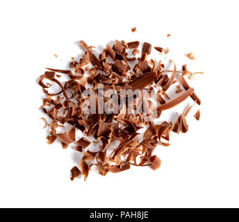 grated chocolate on white background Stock Photo