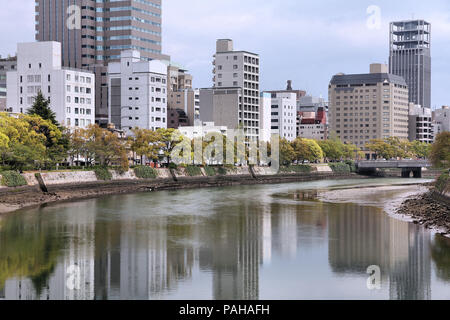 Hiroshima city in Chugoku region of Japan (Honshu Island). Modern skyscraper skyline. Stock Photo
