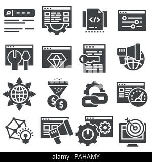 Illustrations SEO optimization and marketing thin gray vector icons set Stock Vector