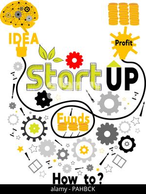 start up concept from idea to profit illustrated in vector Stock Vector