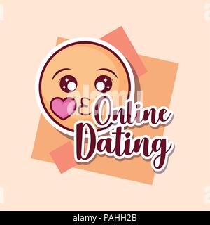 Online dating design with kiss emoji over white background, colorful design. vector illustration Stock Vector