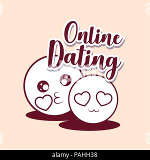 Online dating design with kiss and in love emoji over white background, colorful design. vector illustration Stock Vector