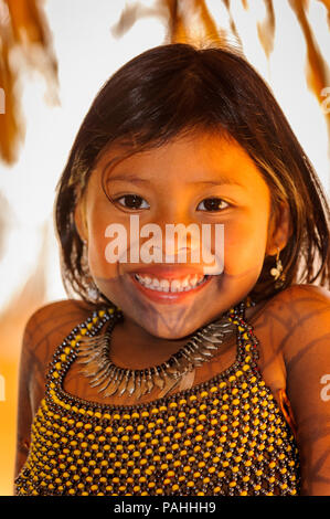 Portrait of native girl embera in the village of the Native Indian ...