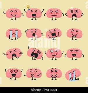 Brain character emoji set. Funny cartoon emoticons Stock Vector