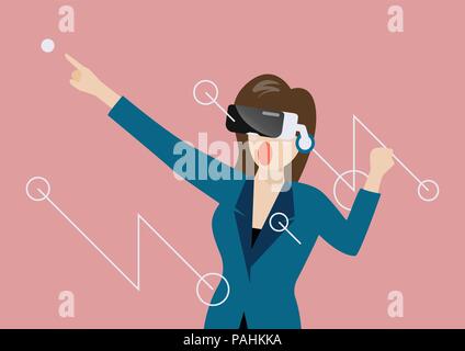 Woman using virtual reality headset. vector illustration Stock Vector