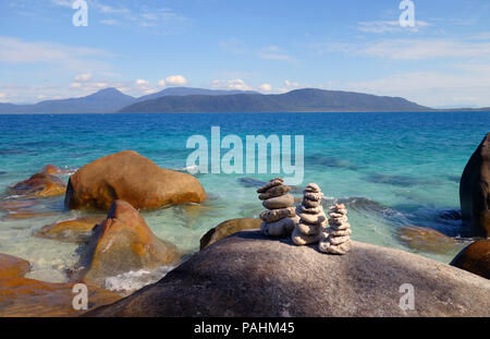 Rock stacks on beach boulders, Fitzroy Island, Great Barrier Reef, Queensland, Australia Stock Photo
