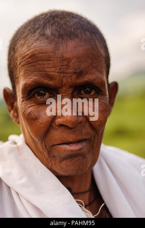 OMO VALLEY, ETHIOPIA - SEP 19, 2011: Portrait of an unidentified Ethiopian serious man in Ethiopia, Sep.19, 2011. People in Ethiopia suffer of poverty Stock Photo