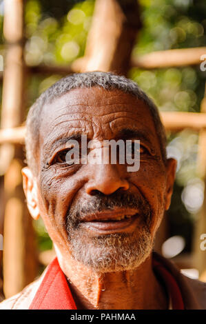 OMO VALLEY, ETHIOPIA - SEP 19, 2011: Portrait of an unidentified Ethiopian serious man in Ethiopia, Sep.19, 2011. People in Ethiopia suffer of poverty Stock Photo