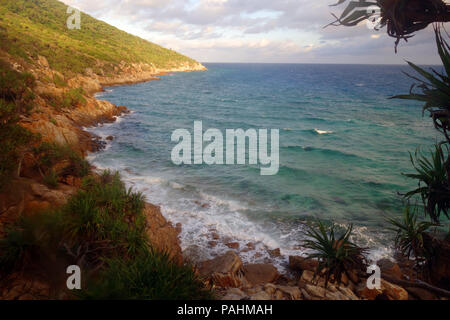 Rough rocky east coast of South Direction Island, Great Barrier Reef, Queensland, Australia Stock Photo