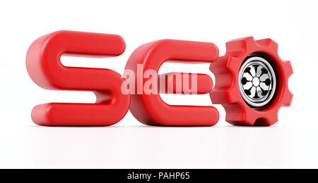 SEO word with a gear inside letter o. 3D illustration. Stock Photo
